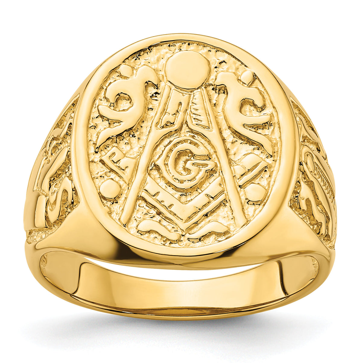 14k Men's Polished and Grooved (Not Enameled) Masonic Ring-Y4041