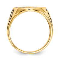 14k Men's Polished and Grooved with Black Enamel Masonic Ring-Y4041M