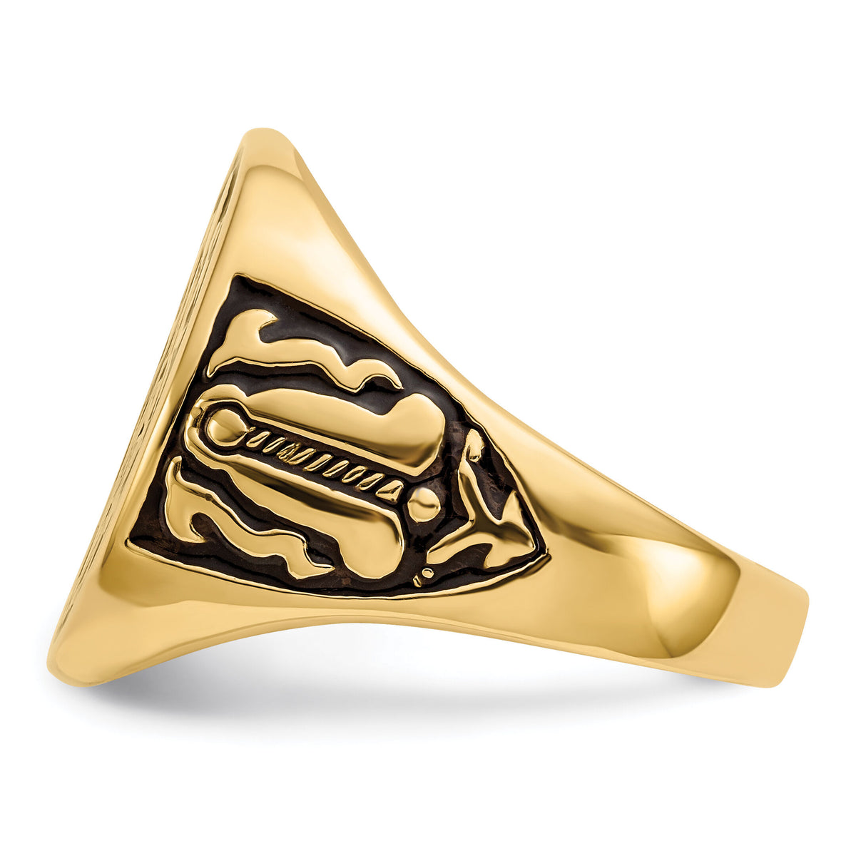 14k Men's Polished and Grooved with Black Enamel Masonic Ring-Y4041M