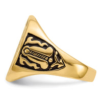 14k Men's Polished and Grooved with Black Enamel Masonic Ring-Y4041M