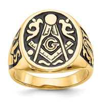 14k Men's Polished and Grooved with Black Enamel Masonic Ring-Y4041M