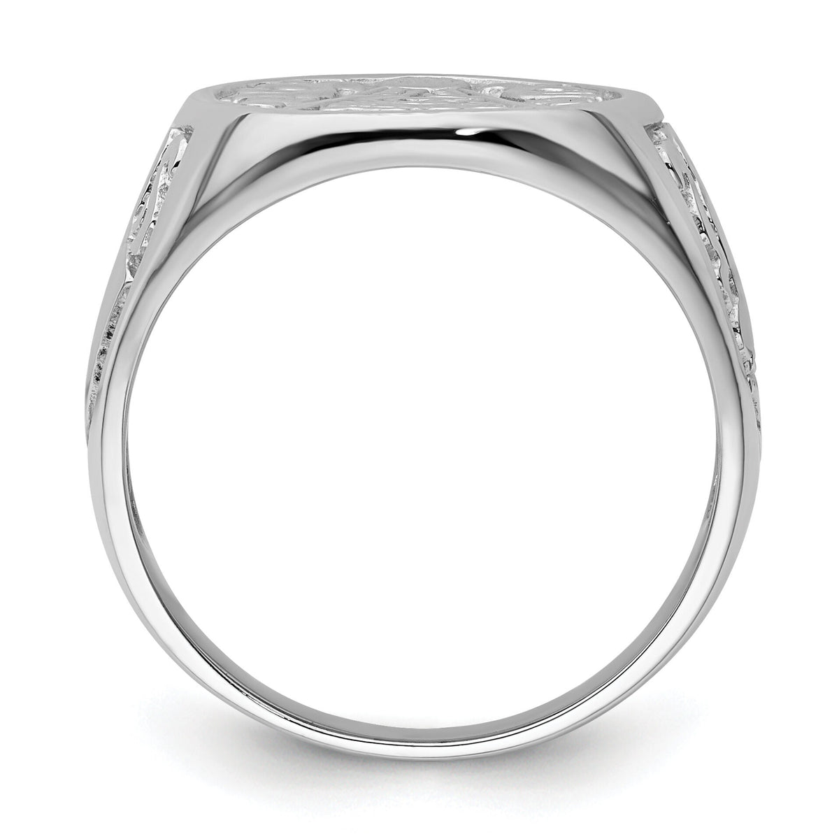 14k White Gold Men's Polished and Grooved (No Enamel) Masonic Ring-Y4042