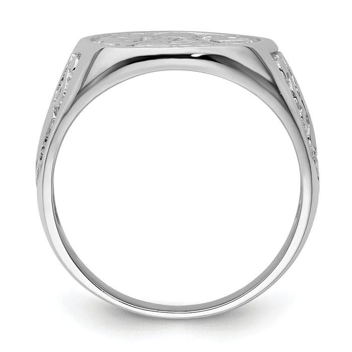 14k White Gold Men's Polished and Grooved (No Enamel) Masonic Ring-Y4042