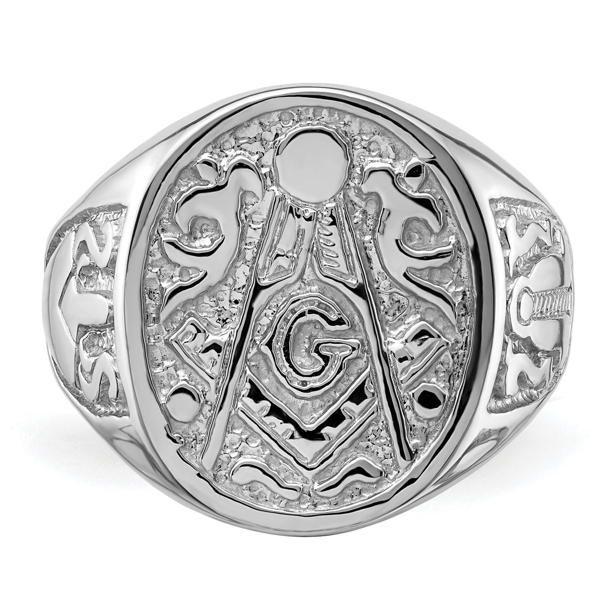 14k White Gold Men's Polished and Grooved (No Enamel) Masonic Ring-Y4042
