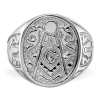 14k White Gold Men's Polished and Grooved (No Enamel) Masonic Ring-Y4042