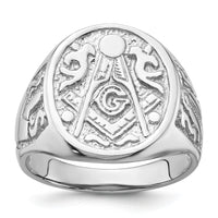 14k White Gold Men's Polished and Grooved (No Enamel) Masonic Ring-Y4042