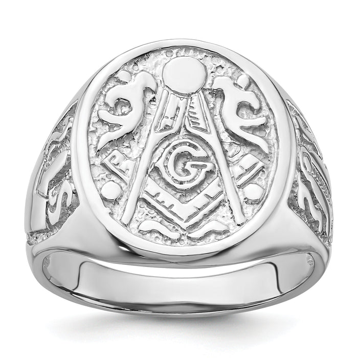 14k White Gold Men's Polished and Grooved (No Enamel) Masonic Ring-Y4042