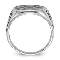 14k White Gold Men's Polished and Grooved with Black Enamel Masonic Ring-Y4042M