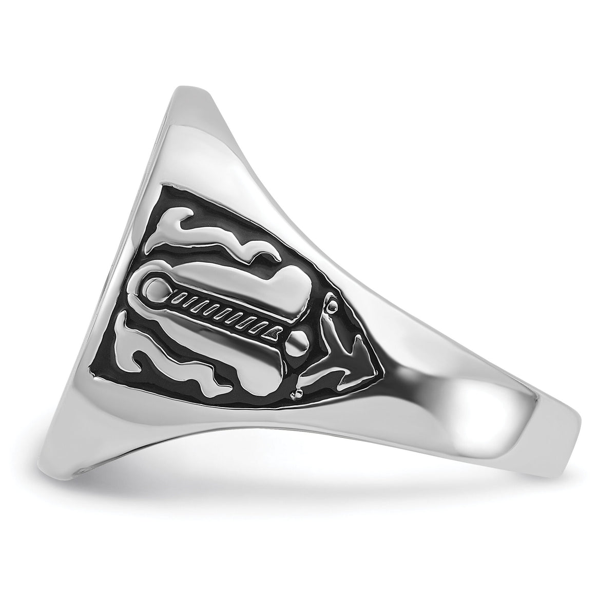 14k White Gold Men's Polished and Grooved with Black Enamel Masonic Ring-Y4042M