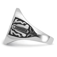 14k White Gold Men's Polished and Grooved with Black Enamel Masonic Ring-Y4042M