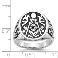 14k White Gold Men's Polished and Grooved with Black Enamel Masonic Ring-Y4042M