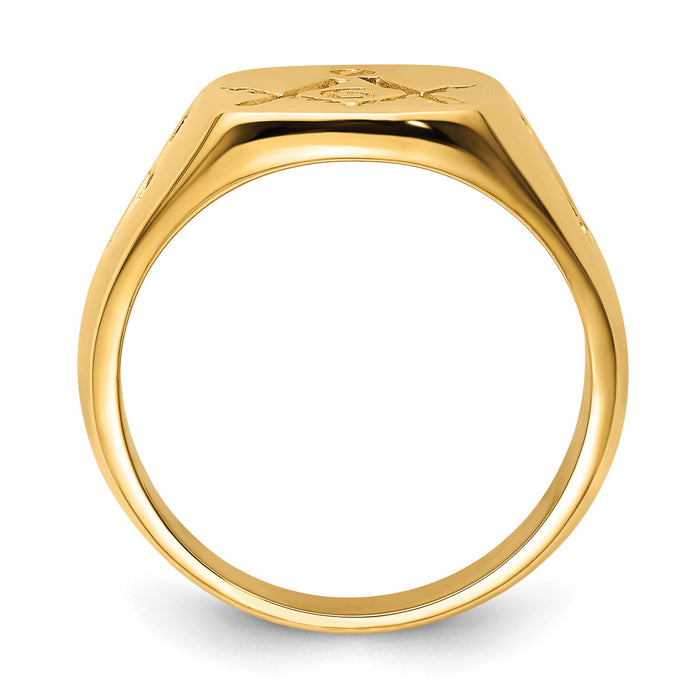 14k Men's Polished and Grooved (No Enamel) Masonic Ring-Y4047