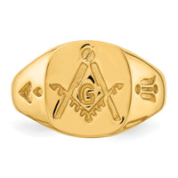 14k Men's Polished and Grooved (No Enamel) Masonic Ring-Y4047