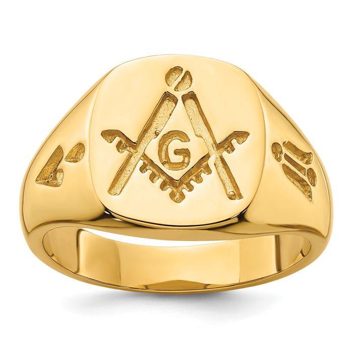 14k Men's Polished and Grooved (No Enamel) Masonic Ring-Y4047