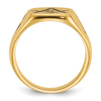 14k Men's Polished and Grooved with Black Enamel Masonic Ring-Y4047M