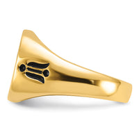 14k Men's Polished and Grooved with Black Enamel Masonic Ring-Y4047M