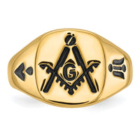 14k Men's Polished and Grooved with Black Enamel Masonic Ring-Y4047M