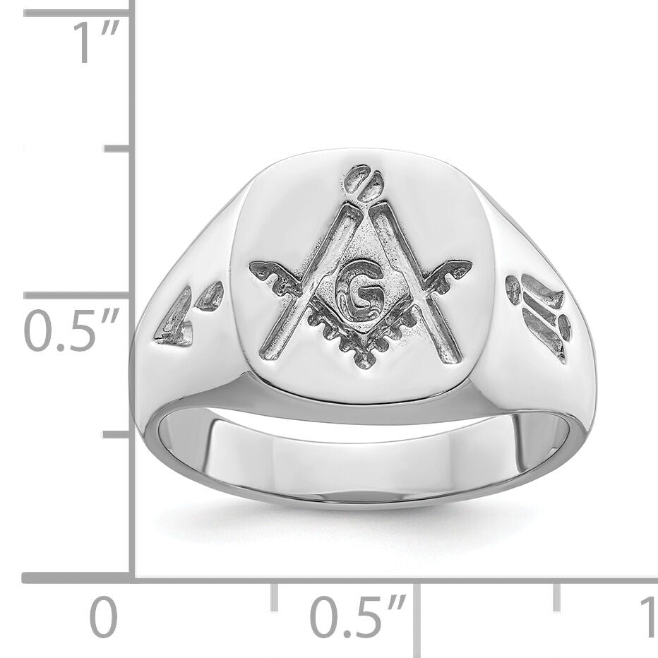 14k White Gold Men's Polished and Grooved (No Enamel) Masonic Ring-Y4048