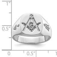 14k White Gold Men's Polished and Grooved (No Enamel) Masonic Ring-Y4048