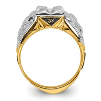 14tt Men's Textured w/ Black Enamel & Diamond Masonic Ring-Y4049AA