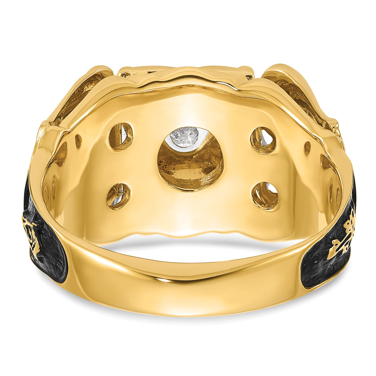 14tt Men's Textured w/ Black Enamel & Diamond Masonic Ring-Y4049AA