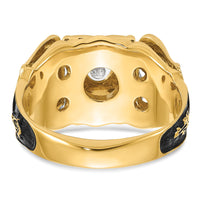 14tt Men's Textured w/ Black Enamel & Diamond Masonic Ring-Y4049AA