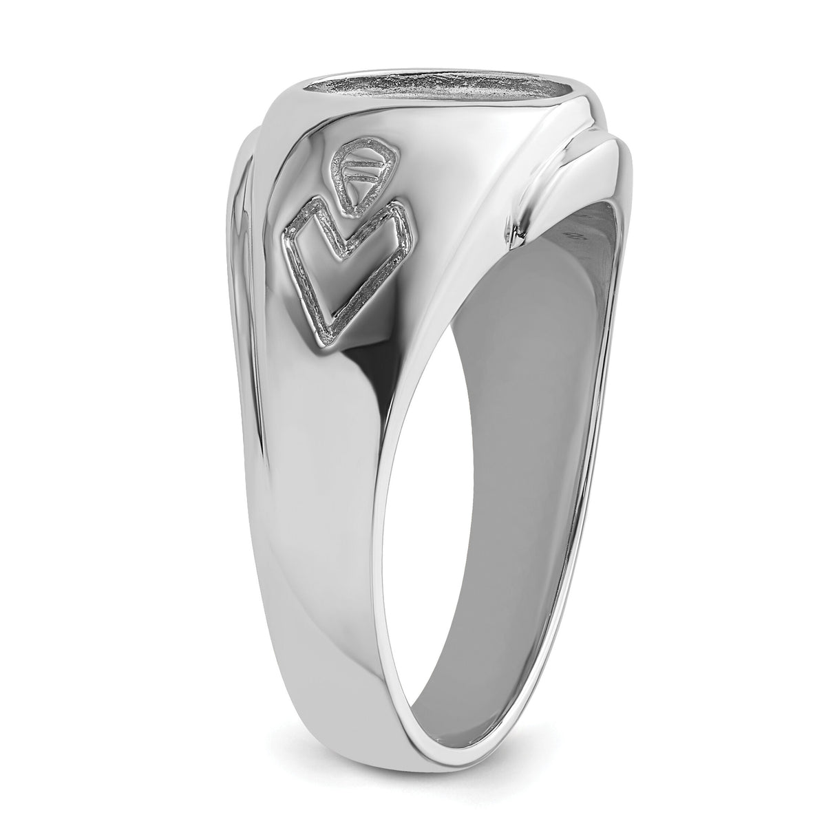 14k White Gold Men's Polished and Grooved Masonic Ring Mounting-Y4059