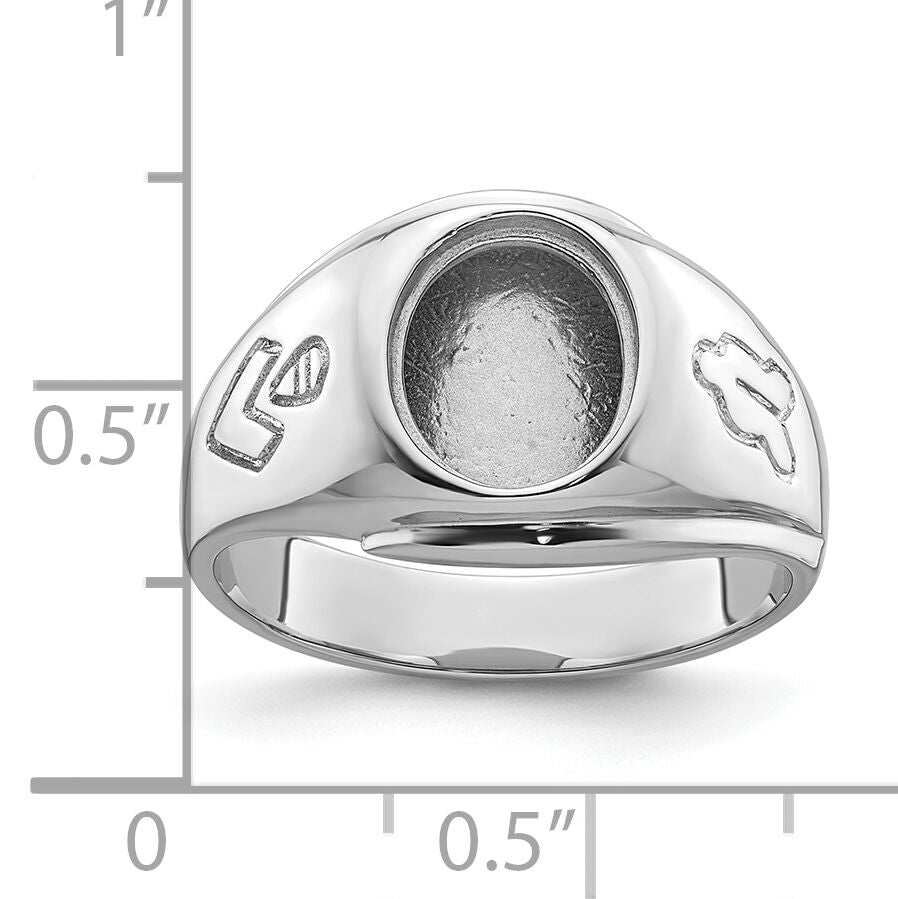 14k White Gold Men's Polished and Grooved Masonic Ring Mounting-Y4059