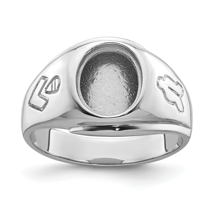14k White Gold Men's Polished and Grooved Masonic Ring Mounting-Y4059