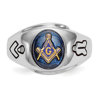 14kw Men's Polished & Antiqued w/ Imit. Blue Spinel Masonic Ring-Y4059M