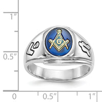 14kw Men's Polished & Antiqued w/ Imit. Blue Spinel Masonic Ring-Y4059M