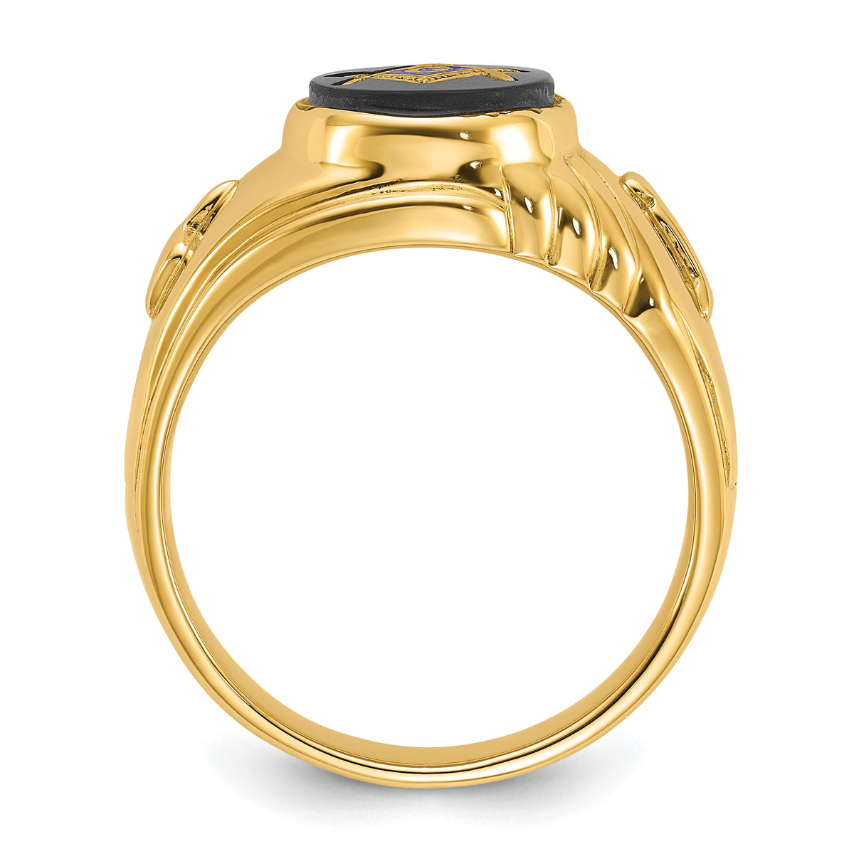 14k Men's Polished and Textured with Oval Onyx Masonic Ring-Y4062M