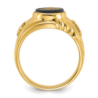 14k Men's Polished and Textured with Oval Onyx Masonic Ring-Y4062M