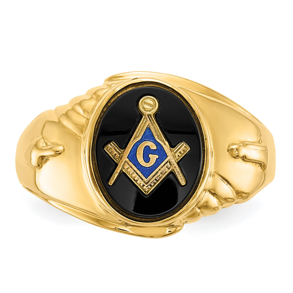 14k Men's Polished and Textured with Oval Onyx Masonic Ring-Y4062M