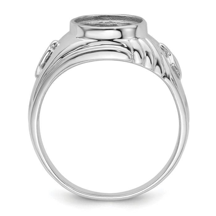 14k White Gold Men's Polished and Textured Masonic Ring Mounting-Y4063