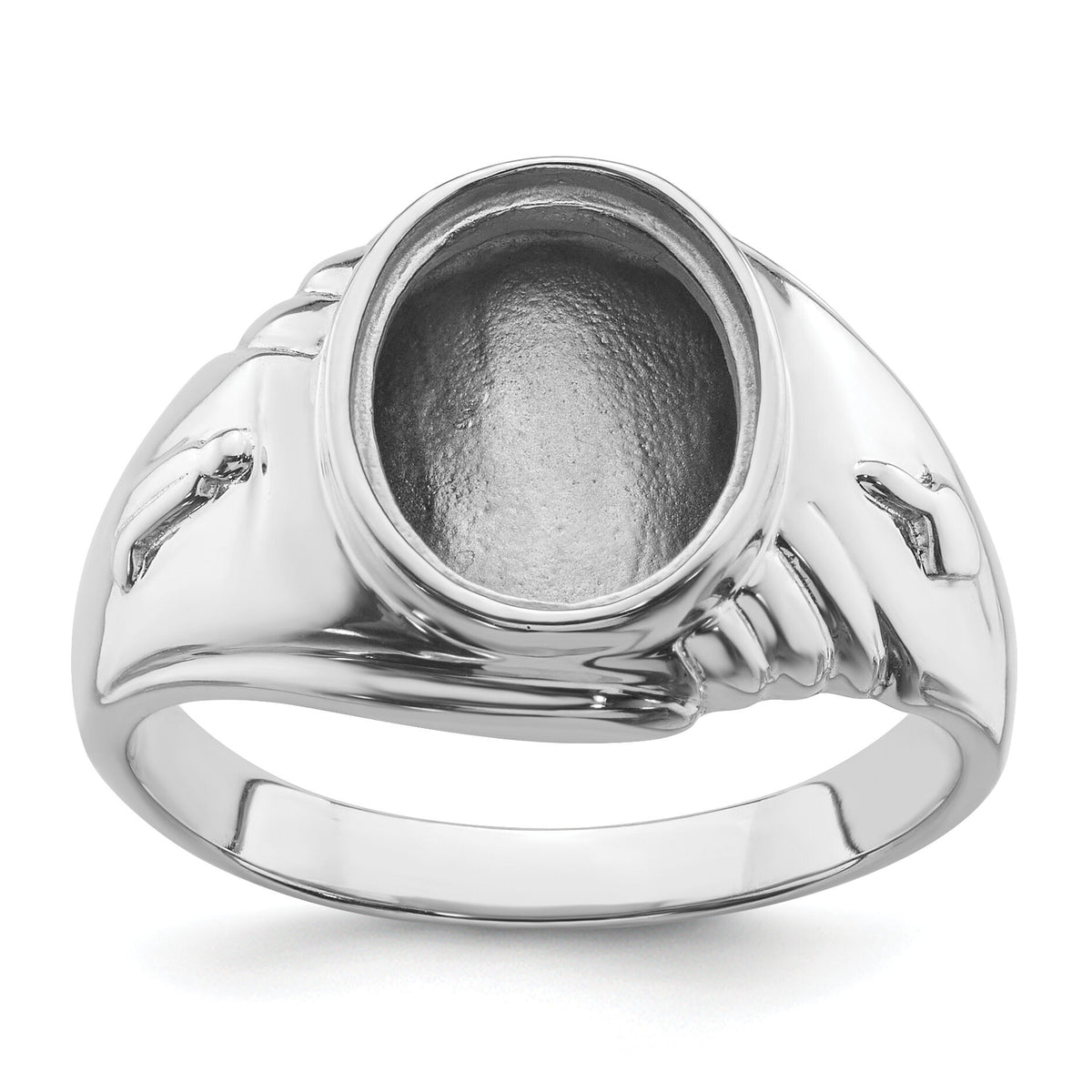 14k White Gold Men's Polished and Textured Masonic Ring Mounting-Y4063