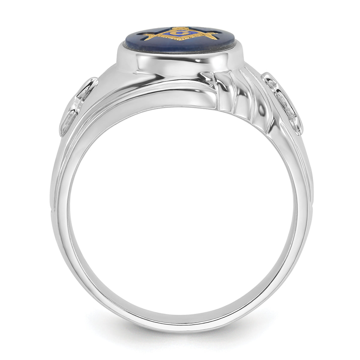 14kw Men's Polished & Textured w/ Imit. Blue Spinel Masonic Ring-Y4063M