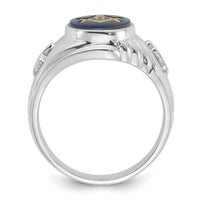 14kw Men's Polished & Textured w/ Imit. Blue Spinel Masonic Ring-Y4063M