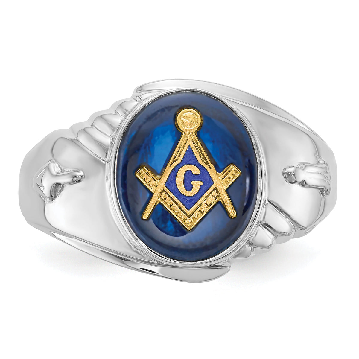 14kw Men's Polished & Textured w/ Imit. Blue Spinel Masonic Ring-Y4063M