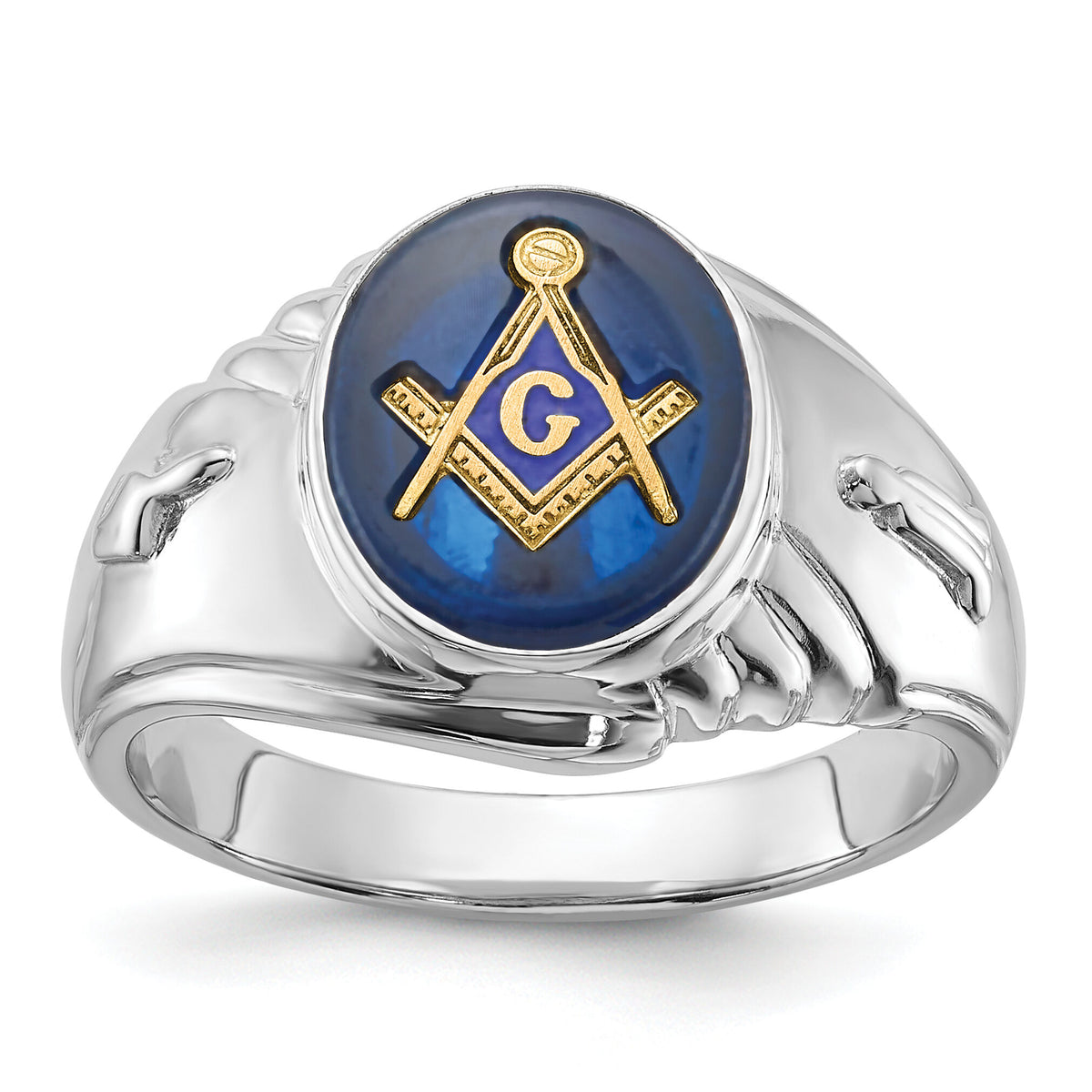 14kw Men's Polished & Textured w/ Imit. Blue Spinel Masonic Ring-Y4063M