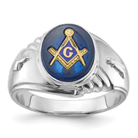 14kw Men's Polished & Textured w/ Imit. Blue Spinel Masonic Ring-Y4063M