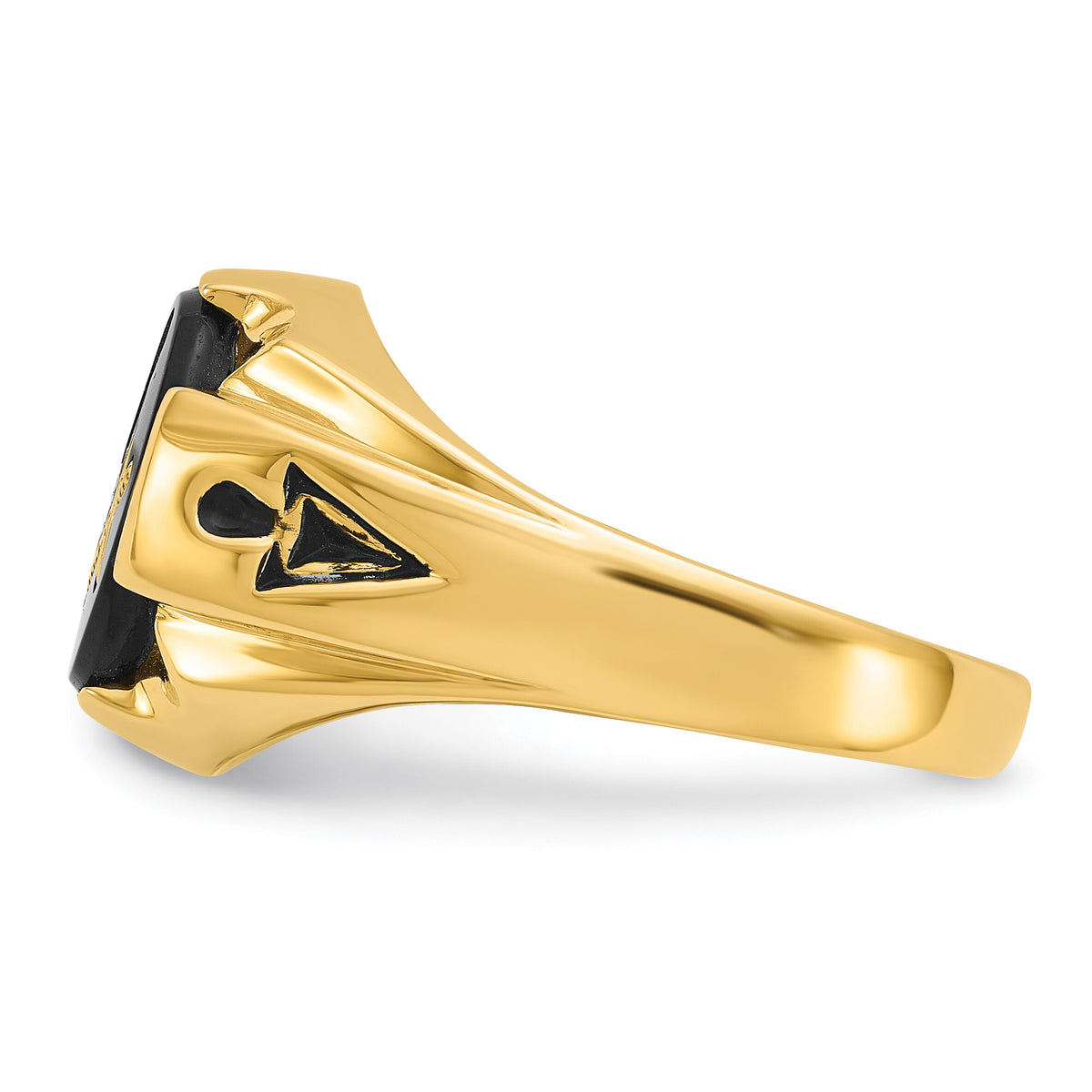 14k Men's Polished, Antiqued and Grooved with Oval Onyx Masonic Ring-Y4066M