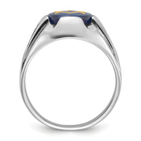 14kw Men's Polished, Antiqued & Grooved w/ Imit. Blue Spinel Masonic Ring-Y4067M
