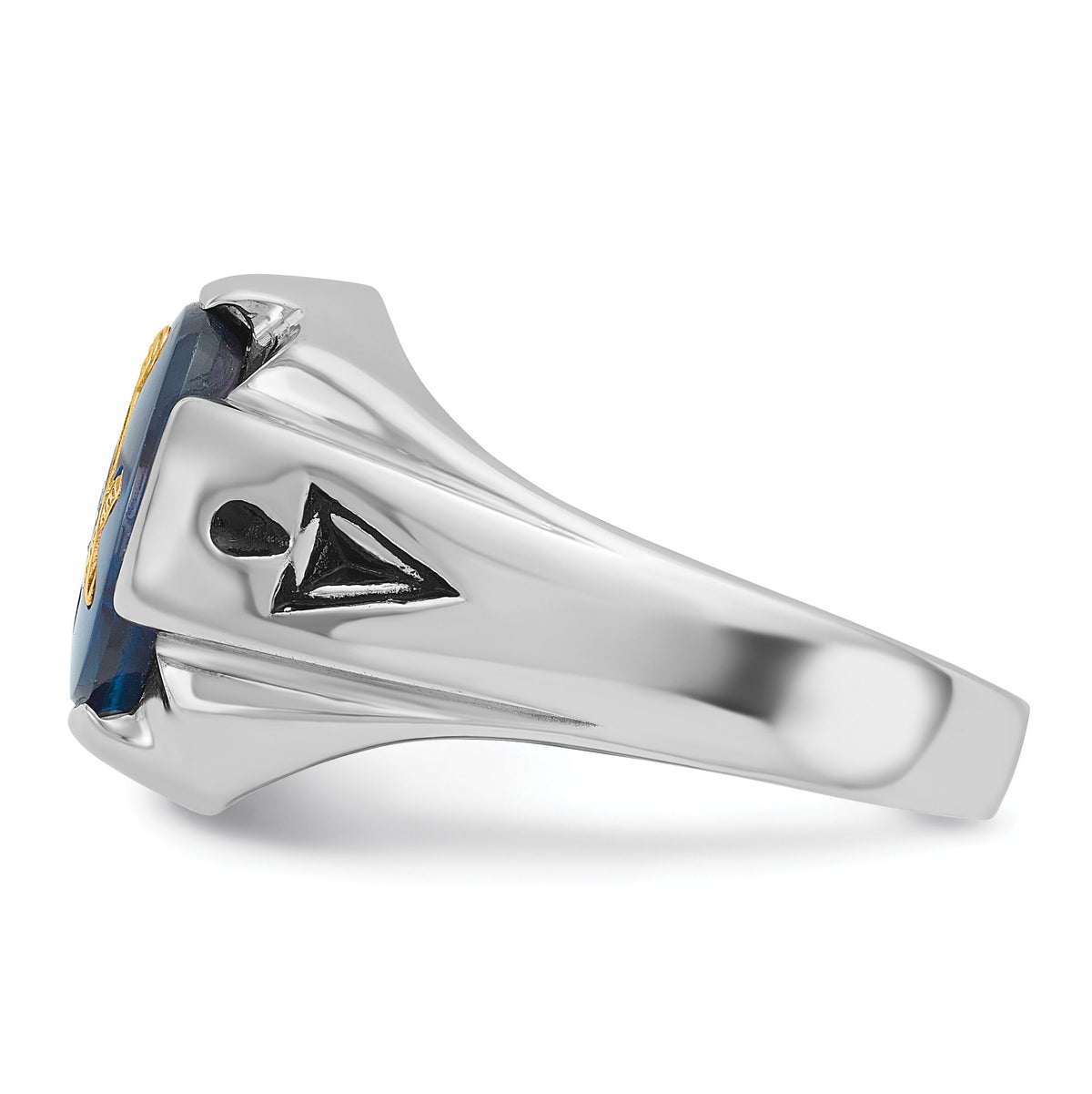 14kw Men's Polished, Antiqued & Grooved w/ Imit. Blue Spinel Masonic Ring-Y4067M