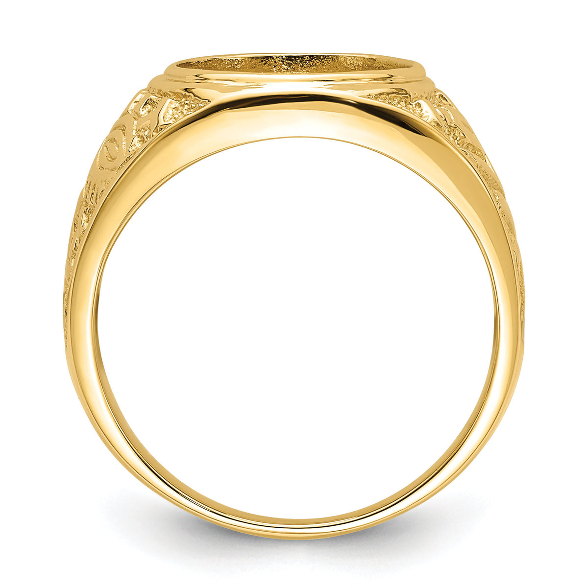 14k Men's Polished and Textured 14x12mm Oval Masonic Men's Mounting-Y4070