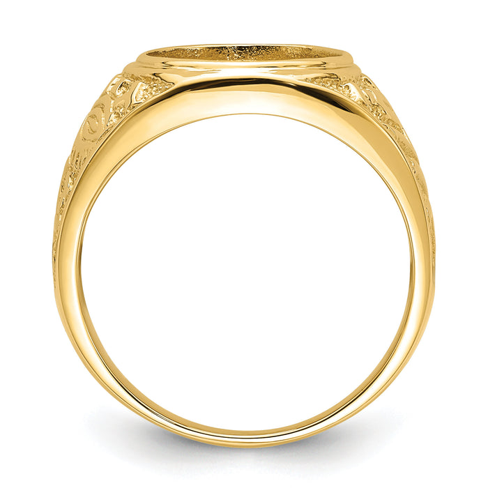 14k Men's Polished and Textured 14x12mm Oval Masonic Men's Mounting-Y4070