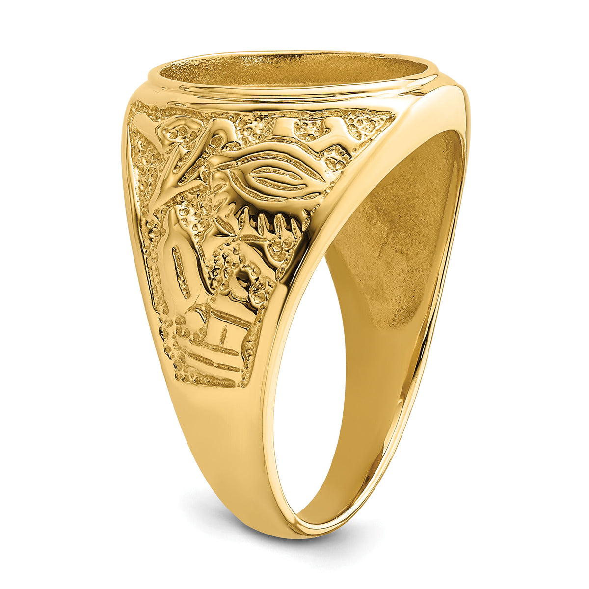 14k Men's Polished and Textured 14x12mm Oval Masonic Men's Mounting-Y4070