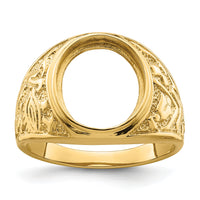 14k Men's Polished and Textured 14x12mm Oval Masonic Men's Mounting-Y4070