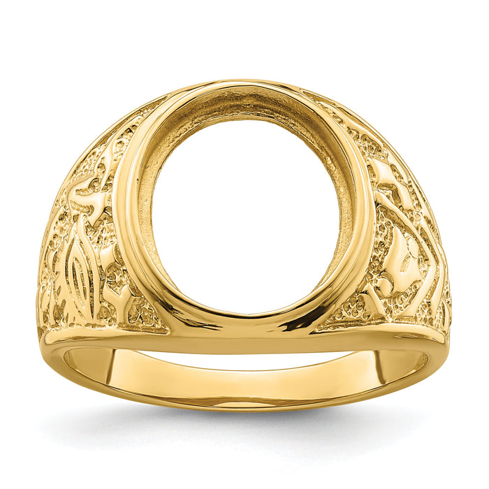 14k Men's Polished and Textured 14x12mm Oval Masonic Men's Mounting-Y4070