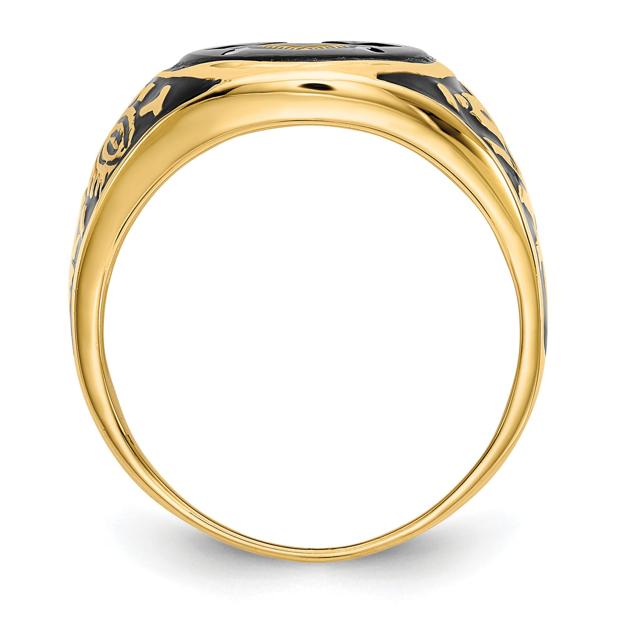 14k Men's Polished & Textured w/ Epoxy & Onyx Masonic Ring-Y4070M